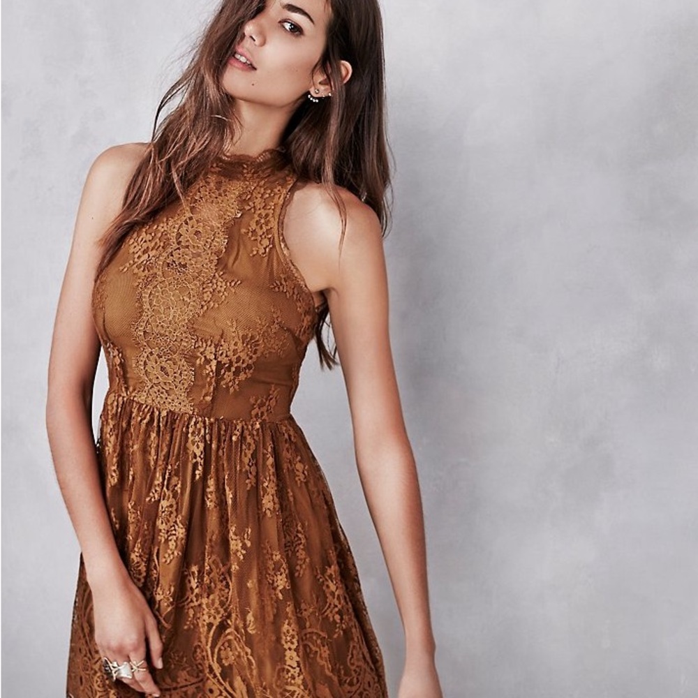 Free People Verushka Lace Mini Dress in Brown
